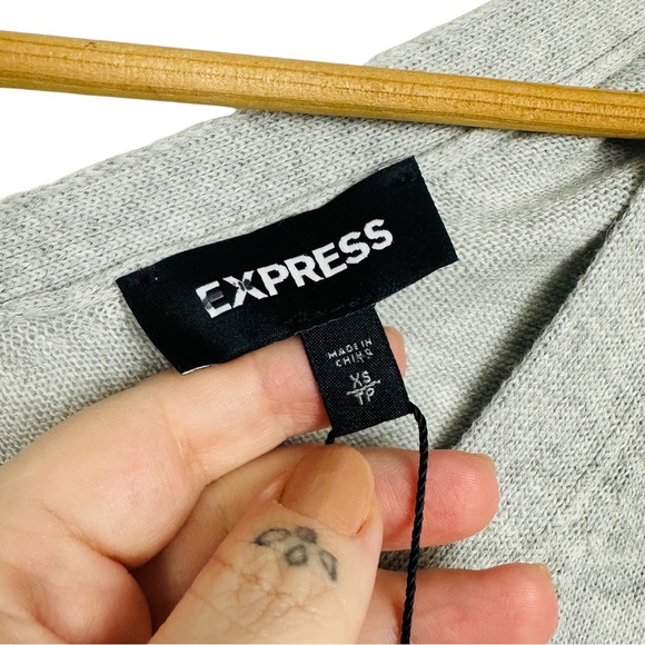 Express Varsity Striped Slouchy V Neck Button Down Rainbow Gray Knit Cardigan - Picture 9 of 11